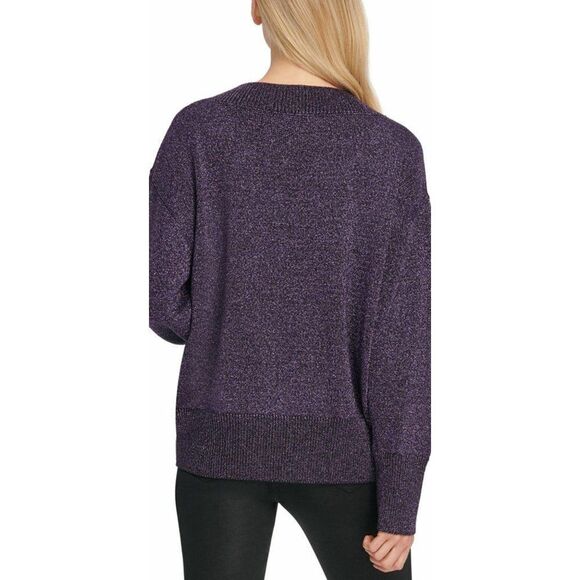 DKNY NWT Purple Glitter Sparkle V-Neck Sweater Top - Picture 4 of 7